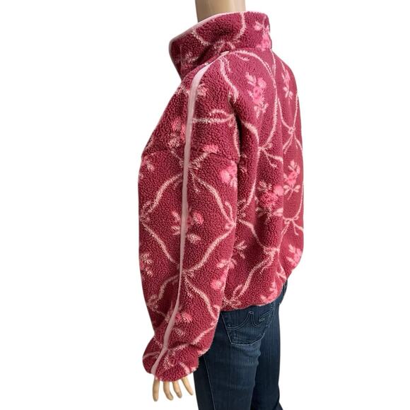 Old Navy Quarter Zip Sherpa Pullover Jacket Small Floral Bow Print Coquette Pink - Picture 4 of 8